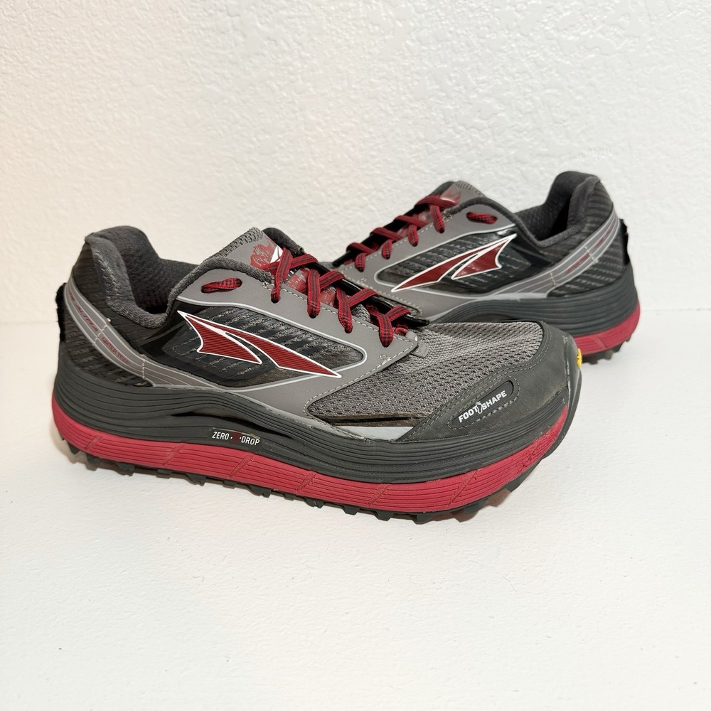 Altra Olympus 2.5 Shoes Men's US 9 Gray Red Vibram Zero Drop Gaiter Trap Trail